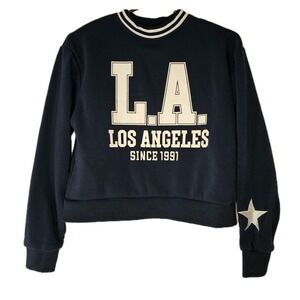 Angel Cult LA Los Angeles Since 1991 Navy Blue Cropped Sweatshirt Womens Size S